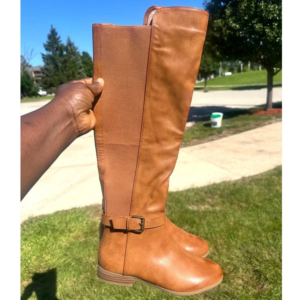 Style & Co Kimmball Wide Calf Faux Leather Over The Knee Boots Women's Sz 6M Tan